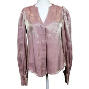 EVEREVE Blush Pink Analise Shine Long Sleeve V-Neck Blouse Womens Small